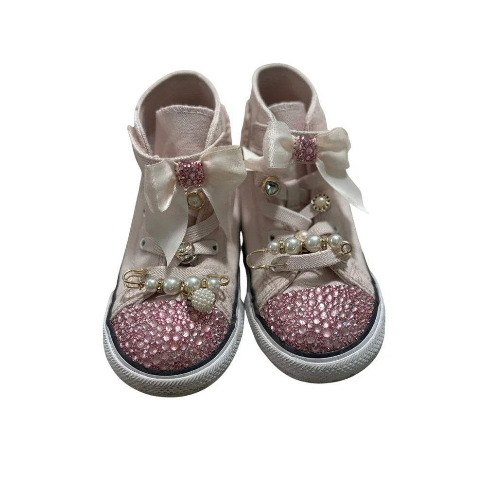Converse Chuck Taylor All Star Custom Pink Rhinestone Pearl toddlerShoes Size 10